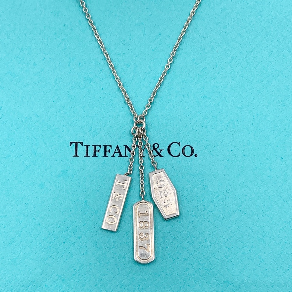 Authentic Tiffany & Co 925 silver 1837 triple Bar Lariat drop dangle Necklace